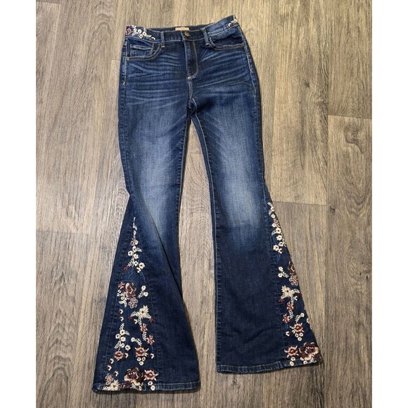 Driftwood Denim - Driftwood Farrah Women's Flare Jeans Floral Embroidered Boho Stretch Denim 26X32